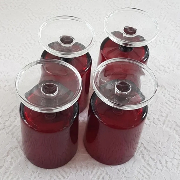 4pc Vintage Luminarc Cavalier Ruby Red Wine Glasses Set - 6oz Retro Barware - Picture 9 of 10